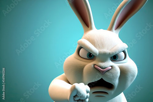 A white Easter bunny or rabbit cartoon is pointing. Generative AI photo