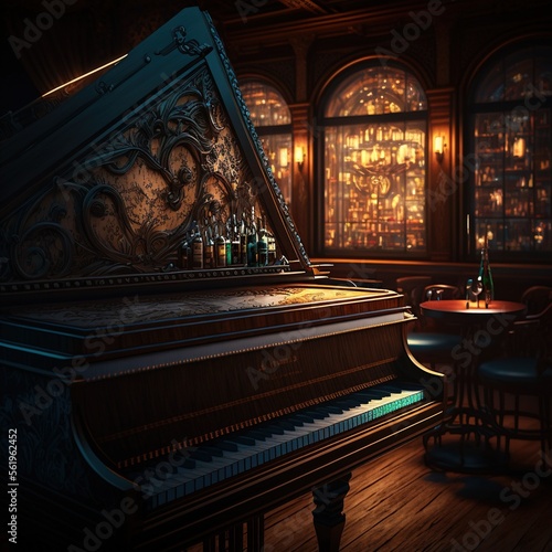 Canvastavla Grand piano at in bar
