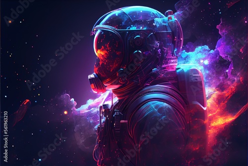 Astronaut on a futuristic background Sci fi colorful with Generative AI © Rade11 Photography