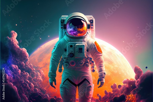 Astronaut on a futuristic background Sci fi colorful with Generative AI