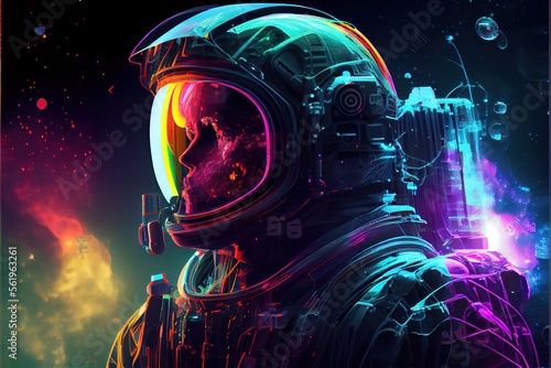 Astronaut on a futuristic background Sci fi colorful with Generative AI © Rade11 Photography