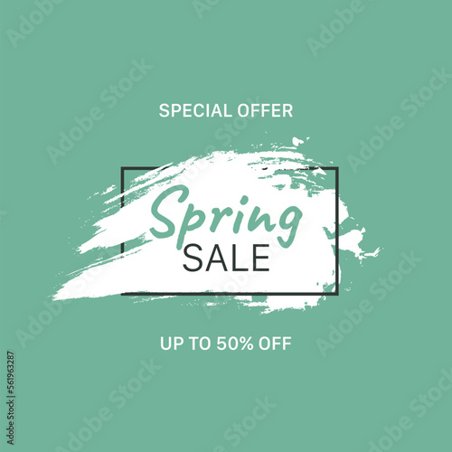 Spring banner. Sale offer price sign. Brush vector banner. Discount text. Vector