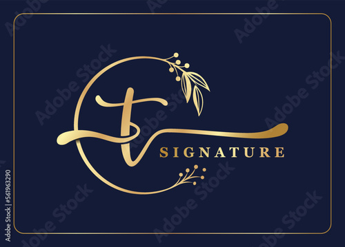 luxury signature initial t logo design isolated leaf and flower gnature AV-03