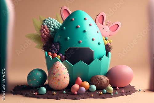 Promotion and shopping template for Easter. Colorful, fun, pink. Generative AI photo