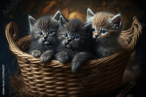 adorable kittens in a basket. Grass background. © Jacques Evangelista
