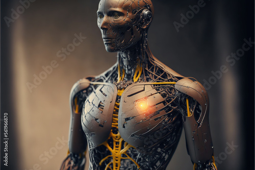 robot evolution of artificial intelligence with exposed circuits. Futuristic high tech. cybernetic humanoid.