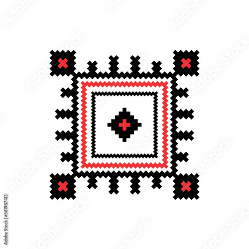 Vector illustration of ukrainian folk ornament. Vyshyvanka. Traditional geometric ornament from Eastern Europe on a white background. For tablecloth, dress, skirt, textile design.Ukrainian embroidery
