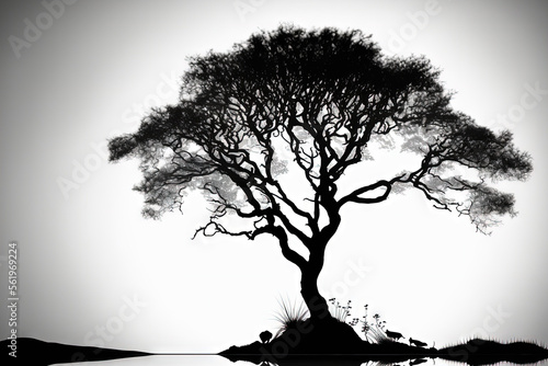 Fotografija solitary tree silhouette on a white background. Generative AI
