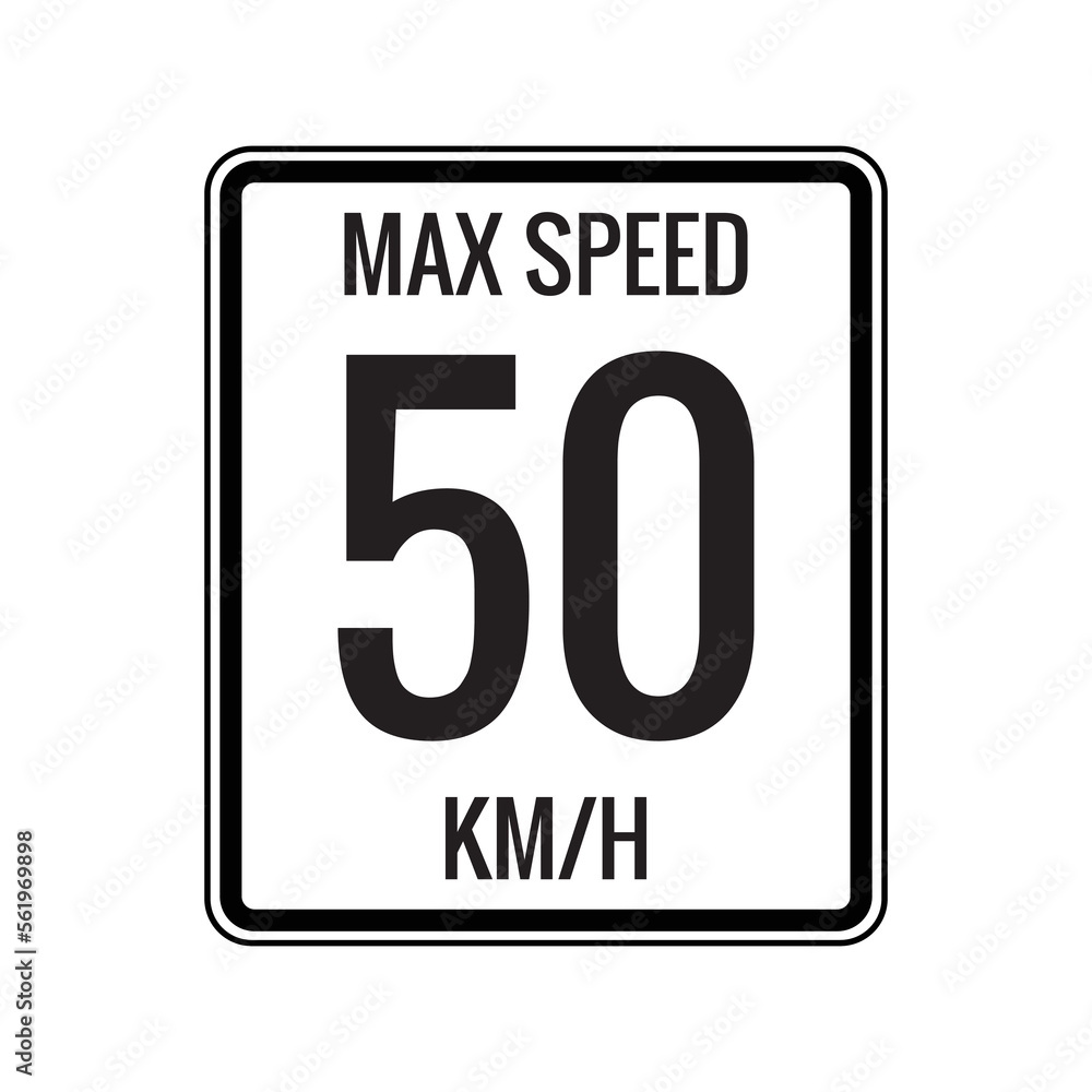 Maximum Speed limit sign 50 kmh sign icon on white background vector illustration. Maximum Speed limit sign 50 kmh sign icon on white background vector illustration.