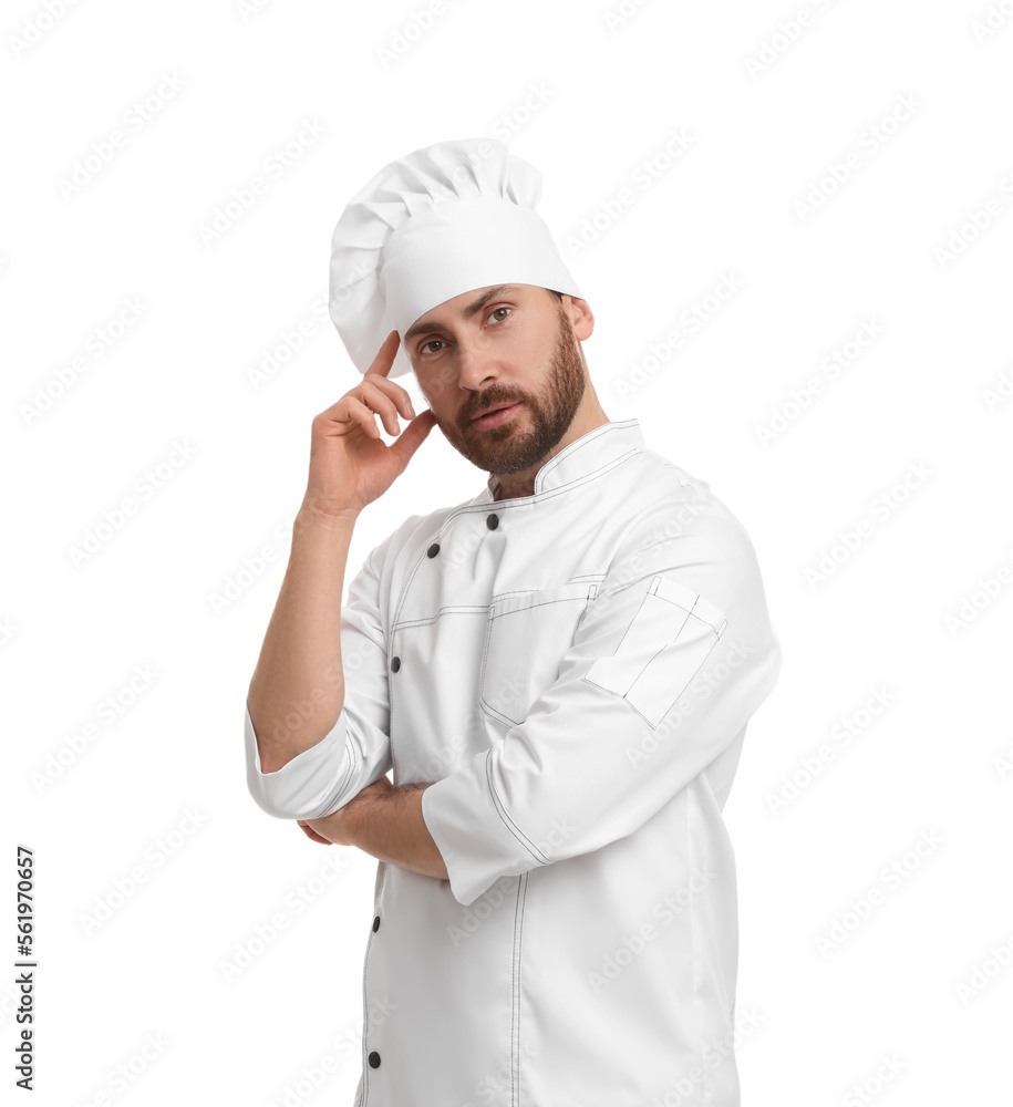 Mature male chef in uniform on white background Mature male chef in uniform on white background