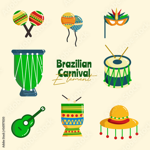 Brazilian Carnival. Big set of vector iconc. Design elements.