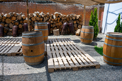 Wooden barrels, Botijas to store pisco and wine in Ica, Peru. photo