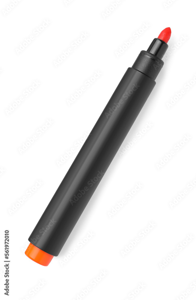 Bright orange marker isolated on white, top view. School stationery Bright orange marker isolated on white, top view. School stationery