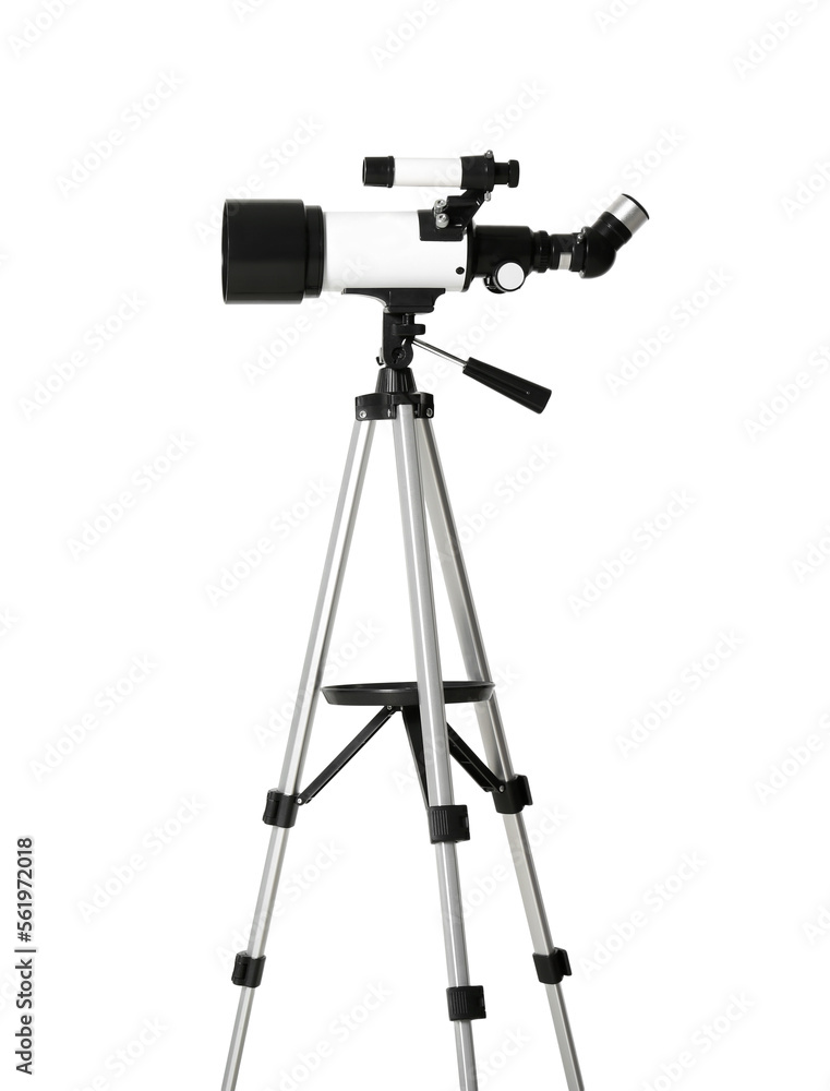 Tripod with modern telescope on white background Tripod with modern telescope on white background