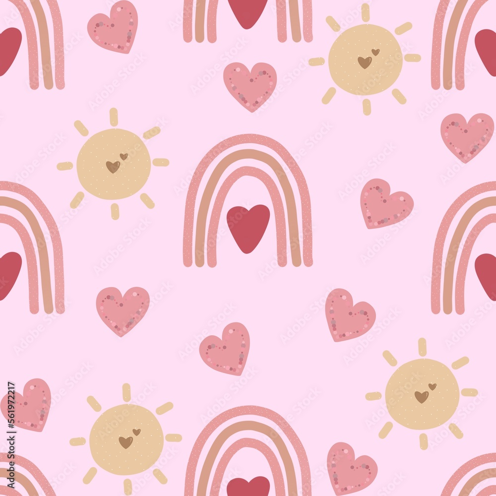 Pastel pink boho rainbow seamless pattern.Valentine's day,baby shower,birthday,scrapbook,etc. Pastel pink boho rainbow seamless pattern.Valentine's day,baby shower,birthday,scrapbook,etc.