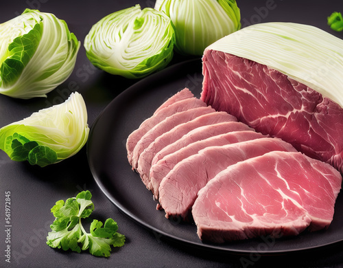 professional close-up of a irish corned beef and cabbage, San Patrick's Day - AI Generated photo