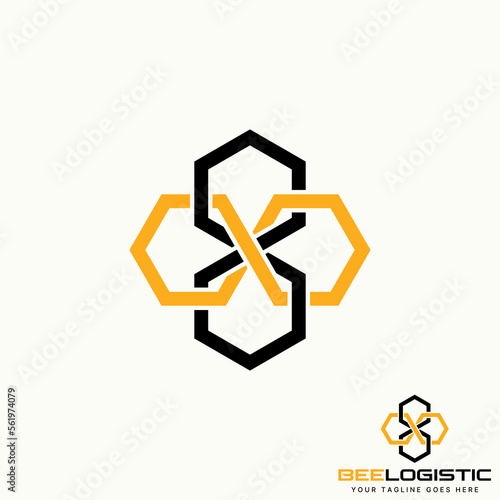 Logo design graphic concept creative abstract premium free vector stock unique lineout bound 4 hexagons like bee house. Related to animal or precision