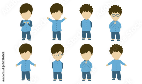 set of children. set of cute muslim boy. faceless muslim character 