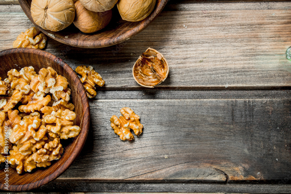 Shelled walnuts in a bowl. Shelled walnuts in a bowl.