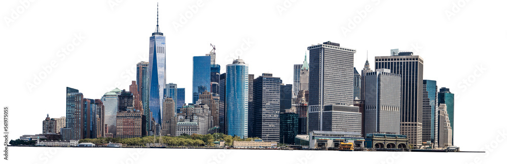 Panorama of Lower Manhattan, view from the South, transparent PNG. - obrazy, fototapety, plakaty 