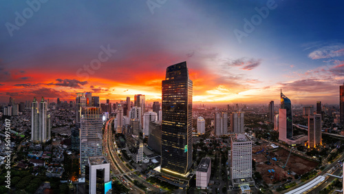 Jakarta Panoramic from Sudirman street view during the golden hour. Jakarta is capital city of indonesia before it be moved to Kalimantan. 