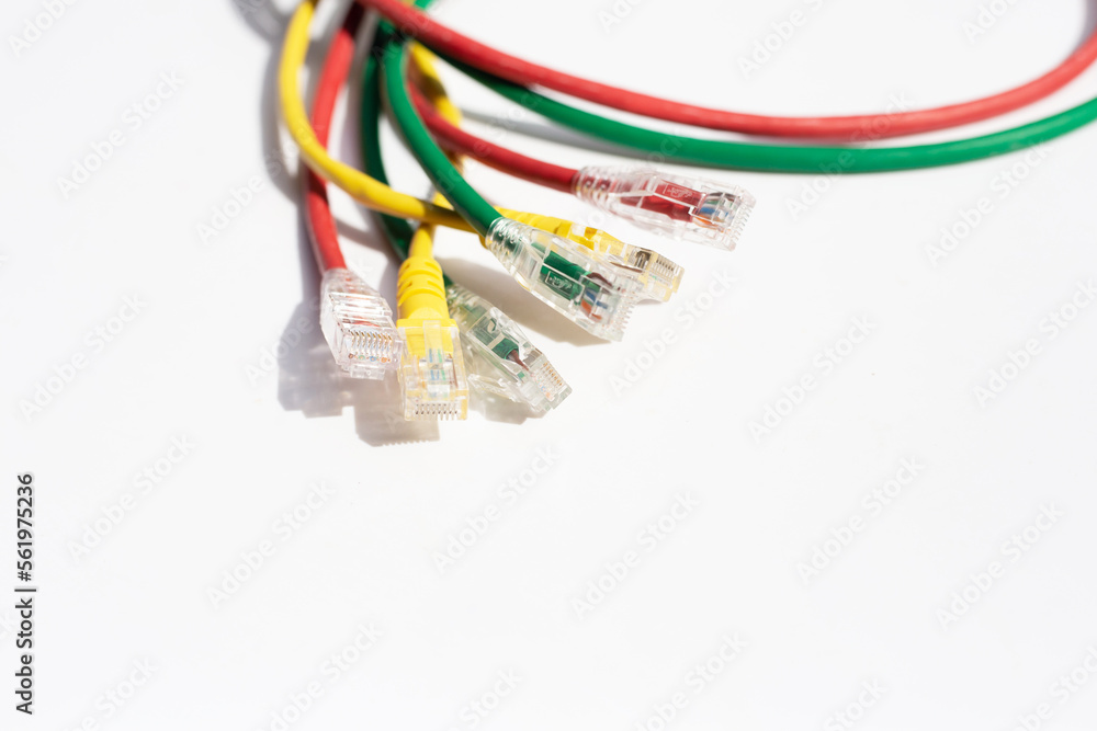 LAN network connection ethernet cables on white LAN network connection ethernet cables on white