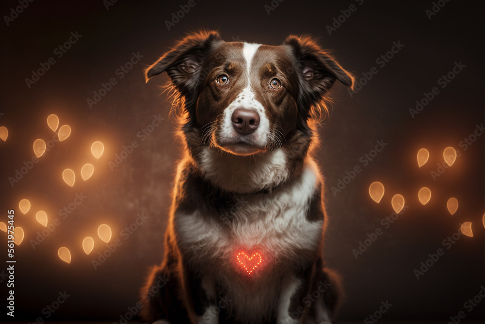 Beautiful dog  with Valentine's Day celebration. generative AI.