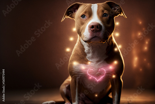 Sad dog with celebrations Celebrate Christmas, New Year and Valentine's Day. generative AI. © Gassenee