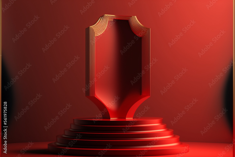 Red podium. Product displays. Generative ai Red podium. Product displays. Generative ai