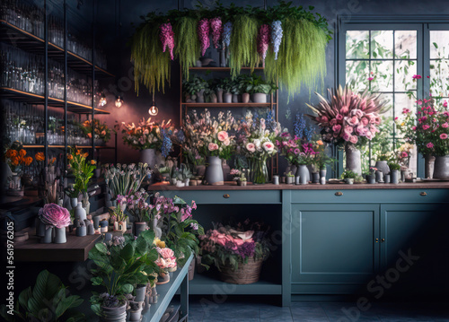 Florist shop interior. Generative AI