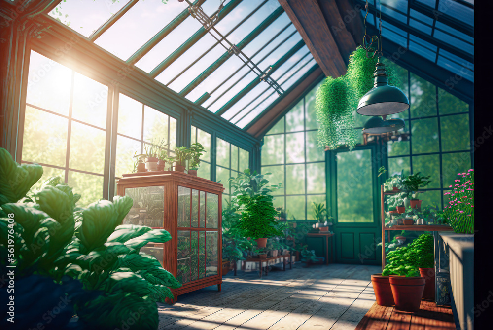 Greenhouse interior. Generative AI Greenhouse interior. Generative AI