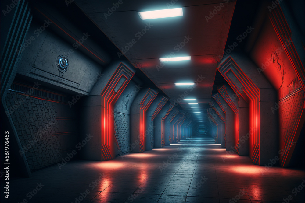 Realistic Alien Sci Fi Futuristic Concrete Asphalt Warehouse, Generative ai