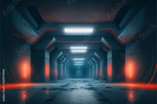 Realistic Alien Sci Fi Futuristic Concrete Asphalt Warehouse, Generative ai