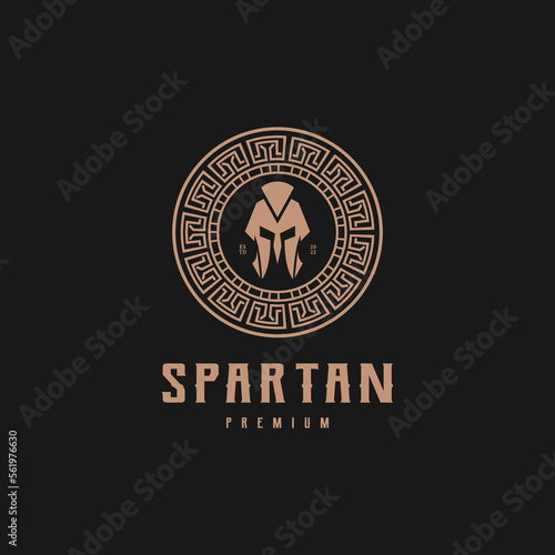 ancient greek warrior spartans helmet stamp badge logo design 2