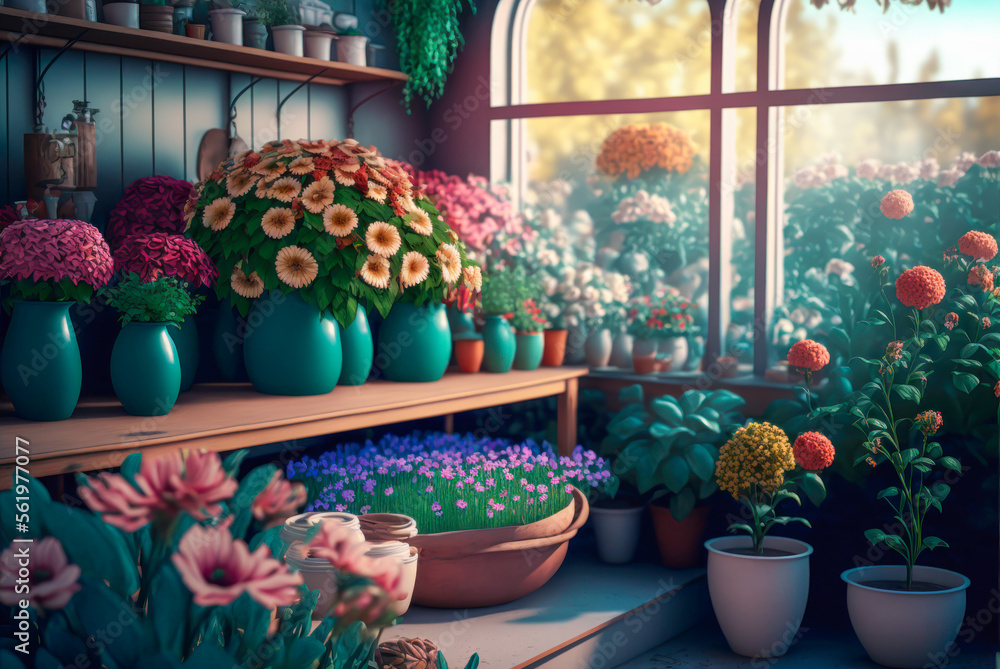 Fototapeta premium Florist shop interior. Generative AI