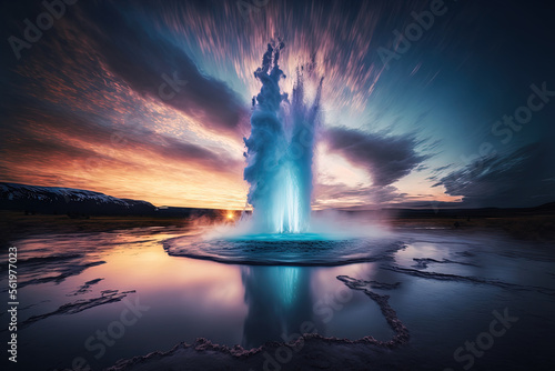 Canvas Print Stunning Strokkur Geysir's eruption in Iceland at dusk