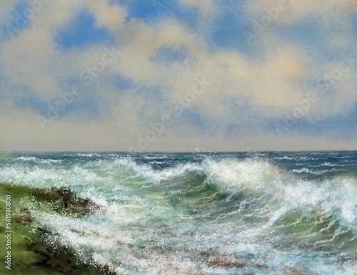 Fototapeta Naklejka Na Ścianę i Meble -  Oil paintings sea landscape, waves on the sea
