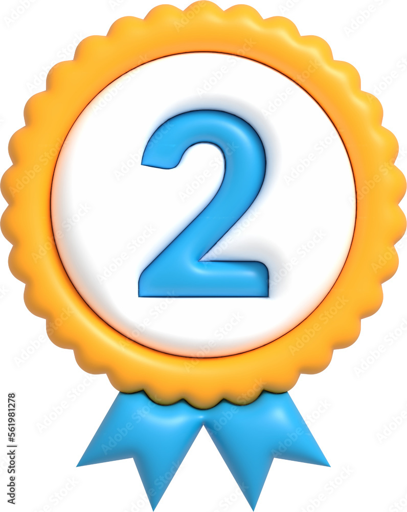 3D badge winner for 2nd second place, Winner awards and Champion prizes 3D rendering 3D badge winner for 2nd second place, Winner awards and Champion prizes 3D rendering