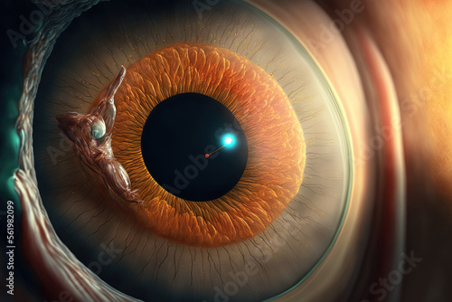 during an eye checkup, a close up of the advanced pterygium is shown. Generative AI photo