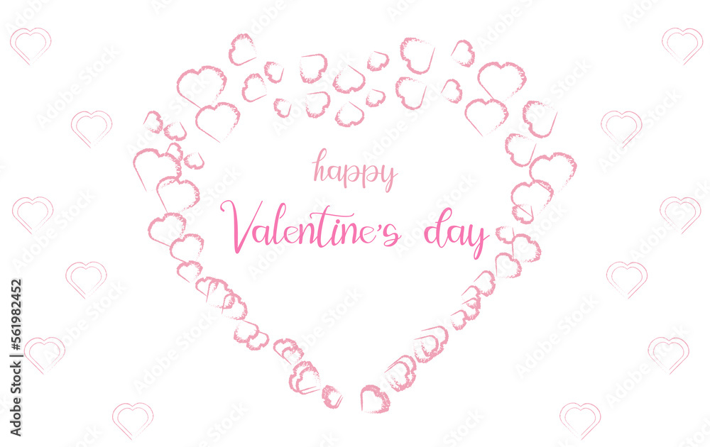 Vector drawing. White background.Happy valentines day card in abstract style on red background.
