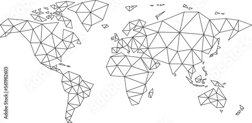 Polygonal world map on transparent background.