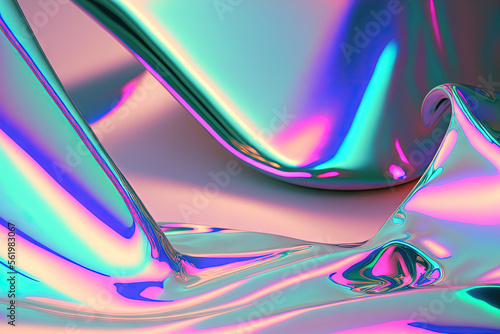 background with neon iridescence. Backdrop of holographic abstract soft pastel colors. Aesthetic Hologram Foil. Vaporwave inspired gradient that is trendy. Generative AI photo