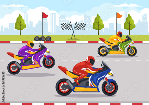 Motorcycle Racing Championship on the Racetrack Illustration with Racer Riding Motor for Landing Page in Flat Cartoon Hand Drawn Templates