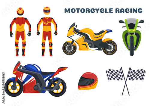 Motorcycle Racing Championship on the Racetrack Illustration with Racer Riding Motor for Landing Page in Flat Cartoon Hand Drawn Templates