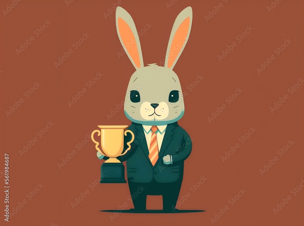 rabbit wearing a suit and holding a trophy, representing the rewards ...