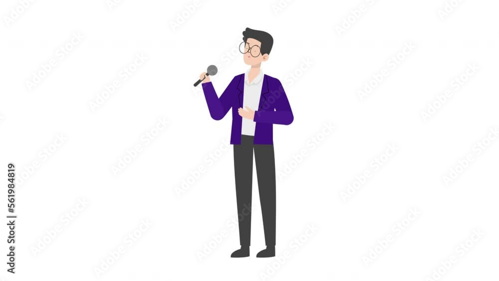 Man holding a microphone.Businessman presenting character design. Man holding a microphone.Businessman presenting character design.