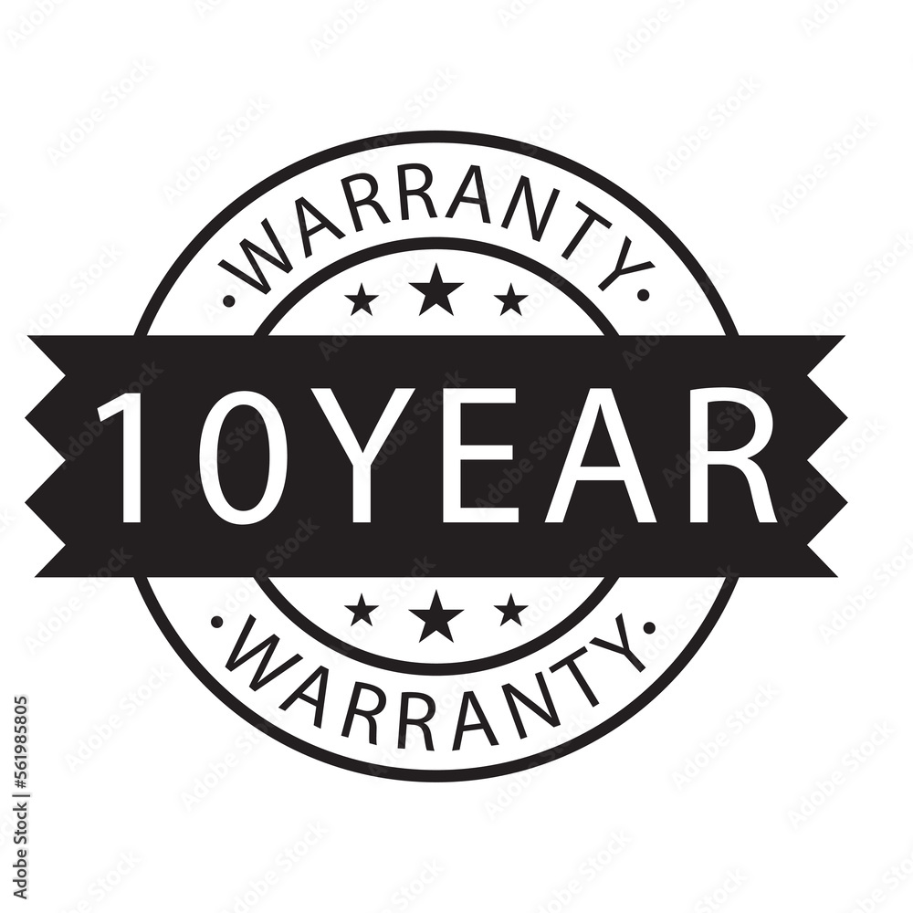10 year warranty stamp on white background,flat style,Sign, label, sticker.Vector illustration.