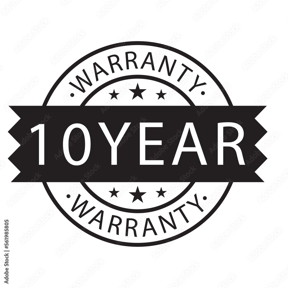 Fototapeta premium 10 year warranty stamp on white background,flat style,Sign, label, sticker.Vector illustration.