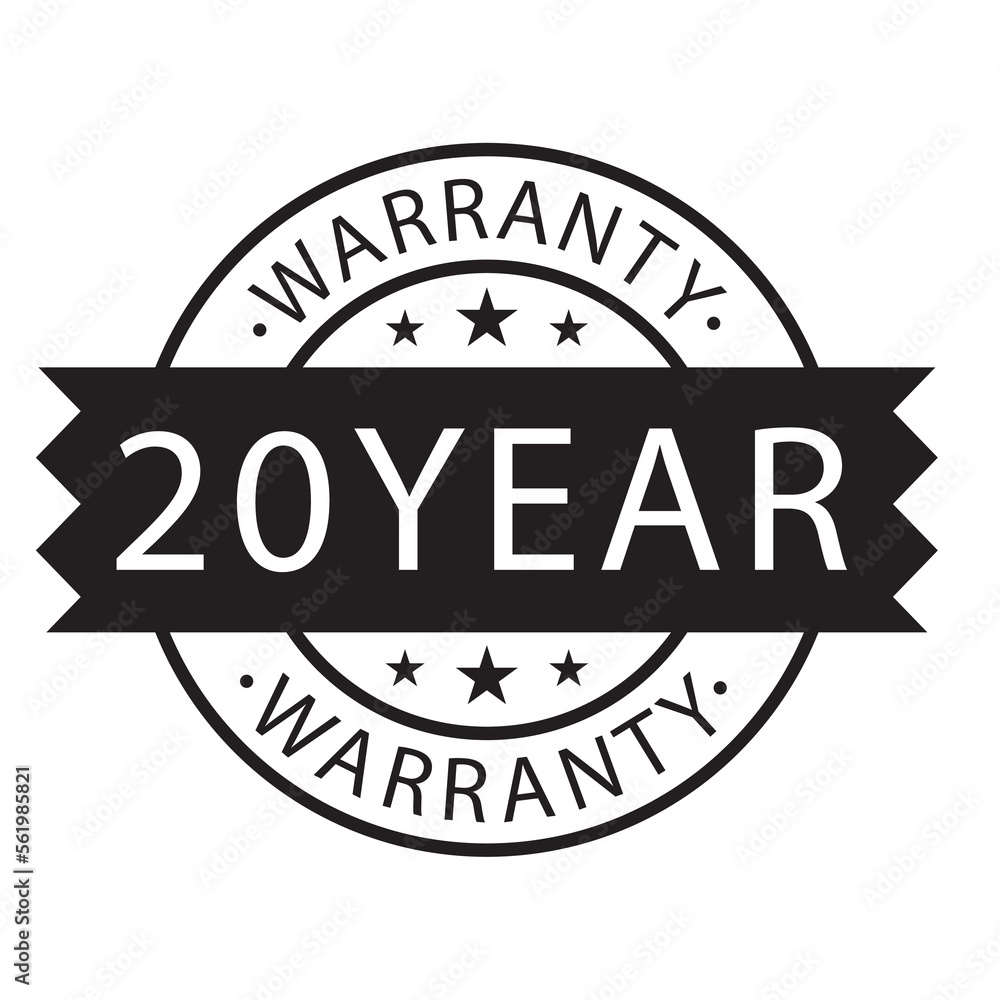 20 year warranty stamp on white background,flat style,Sign, label, sticker.Vector illustration.