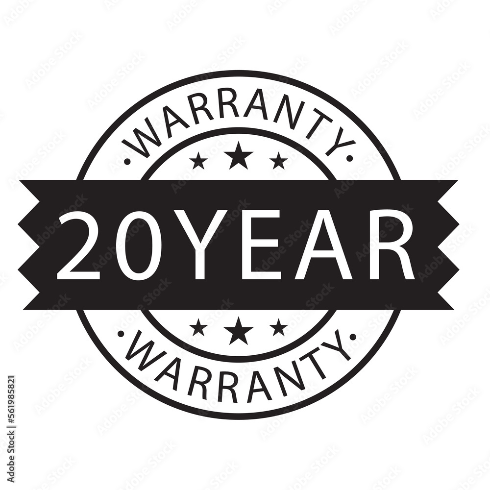 20 year warranty stamp on white background,flat style,Sign, label, sticker.Vector illustration. 20 year warranty stamp on white background,flat style,Sign, label, sticker.Vector illustration.